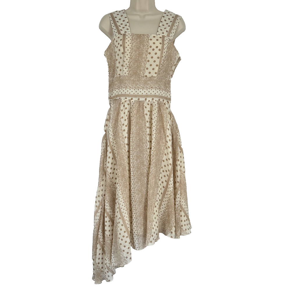 Vtg Handmade Womens Dress Asymmetrical Hem Polka Dot Cottage Milkmaid Size XS